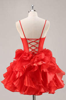 Red Corset A Line Short Ruffled Homecoming Dress with Bows