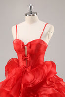 Load image into Gallery viewer, Red Corset A Line Short Ruffled Homecoming Dress with Bows