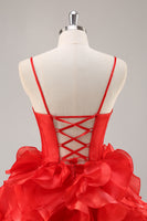 Load image into Gallery viewer, Red Corset A Line Short Ruffled Homecoming Dress with Bows