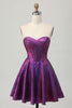Load image into Gallery viewer, Metallic Dark Purple Sweetheart Short Corset Homecoming Dress