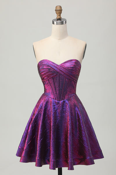 Metallic Dark Purple Sweetheart Short Corset Homecoming Dress