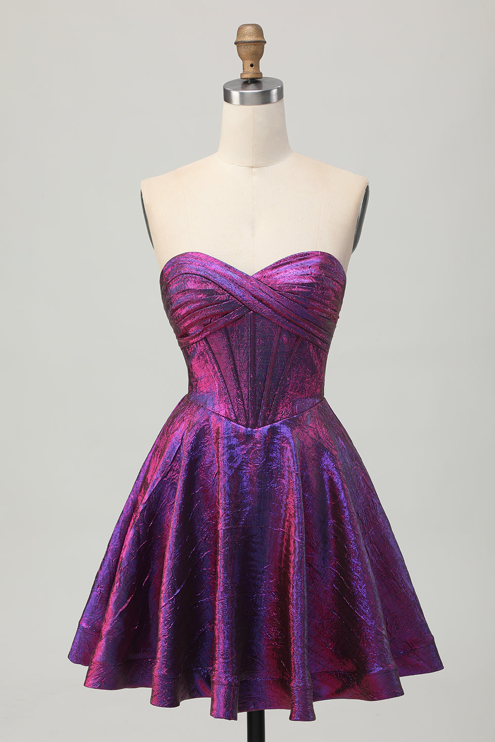 Metallic Dark Purple Sweetheart Short Corset Homecoming Dress