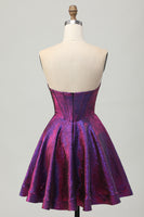 Load image into Gallery viewer, Metallic Dark Purple Sweetheart Short Corset Homecoming Dress