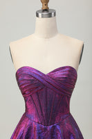 Load image into Gallery viewer, Metallic Dark Purple Sweetheart Short Corset Homecoming Dress