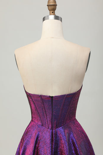 Metallic Dark Purple Sweetheart Short Corset Homecoming Dress
