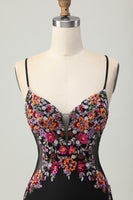 Load image into Gallery viewer, Floral Black Bodycon Spaghetti Straps Short Corset Homecoming Dress