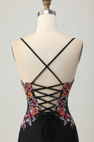 Load image into Gallery viewer, Floral Black Bodycon Spaghetti Straps Short Corset Homecoming Dress