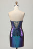 Load image into Gallery viewer, Metallic Blue Purple Bodycon Keyhole Short Corset Homecoming Dress