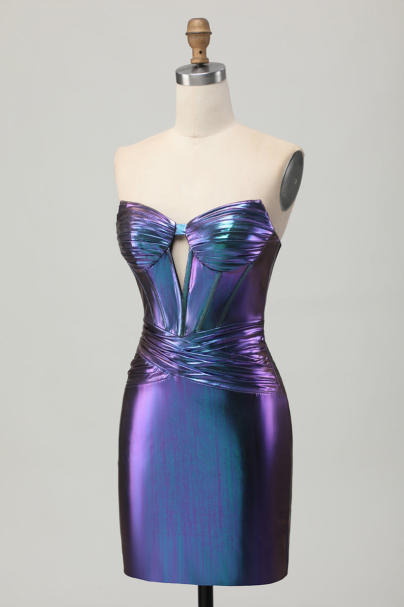 Load image into Gallery viewer, Metallic Blue Purple Bodycon Keyhole Short Corset Homecoming Dress