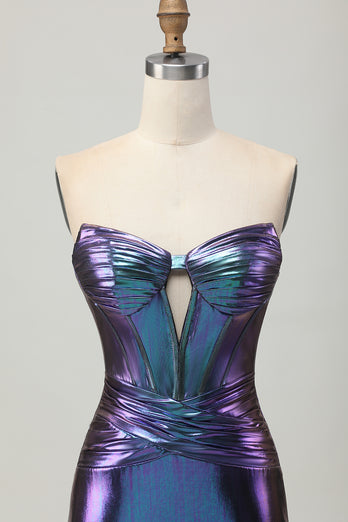Metallic Blue Purple Bodycon Keyhole Short Corset Homecoming Dress