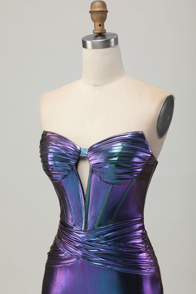 Load image into Gallery viewer, Metallic Blue Purple Bodycon Keyhole Short Corset Homecoming Dress