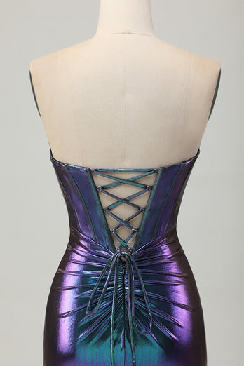 Metallic Blue Purple Bodycon Keyhole Short Corset Homecoming Dress