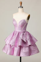 Load image into Gallery viewer, Light Purple Strapless A Line Metallic Short Homecoming Dress with Ruffles