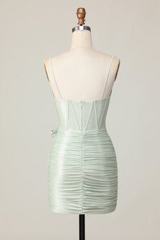Sage Spaghetti Straps Short Corset Homecoming Dress with Bow