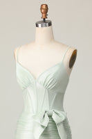 Load image into Gallery viewer, Sage Spaghetti Straps Short Corset Homecoming Dress with Bow