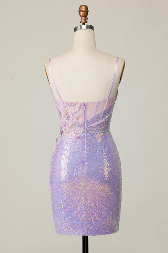Sparkly Lilac Corset Tight Short Homecoming Dress with Sequins