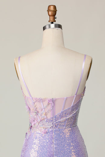 Sparkly Lilac Corset Tight Short Homecoming Dress with Sequins