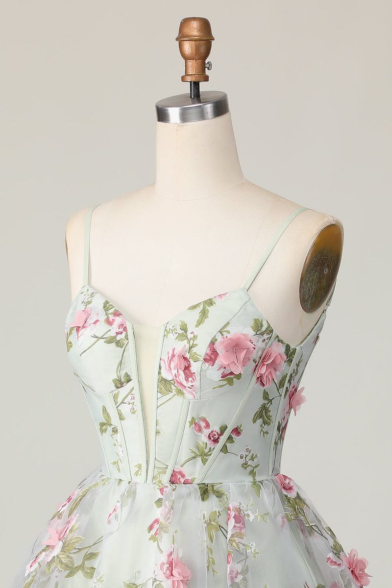 Load image into Gallery viewer, Sage Flower Spaghetti Straps Corset Short Homecoming Dress