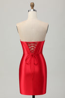 Load image into Gallery viewer, Red Satin Sweetheart Beaded Short Corset Homecoming Dress with Slit