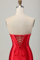 Load image into Gallery viewer, Red Satin Sweetheart Beaded Short Corset Homecoming Dress with Slit