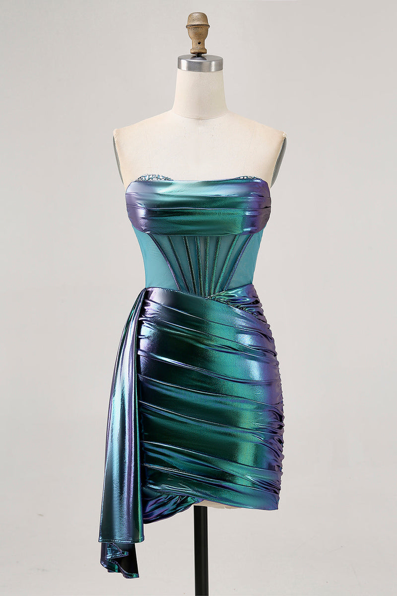 Load image into Gallery viewer, Sparkly Green Short Metallic Corset Tight Homecoming Dress with Ruffles