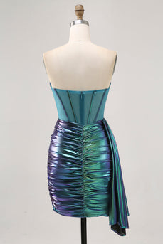 Sparkly Green Short Metallic Corset Tight Homecoming Dress with Ruffles