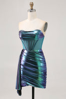 Load image into Gallery viewer, Sparkly Green Short Metallic Corset Tight Homecoming Dress with Ruffles