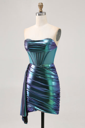 Sparkly Green Short Metallic Corset Tight Homecoming Dress with Ruffles