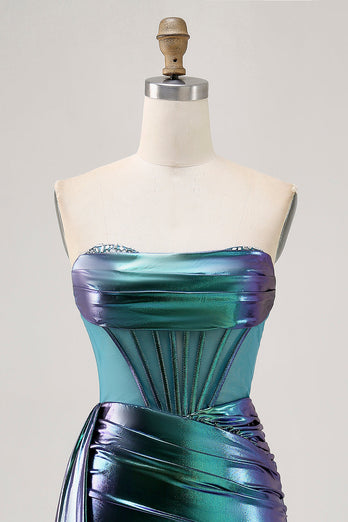 Sparkly Green Short Metallic Corset Tight Homecoming Dress with Ruffles