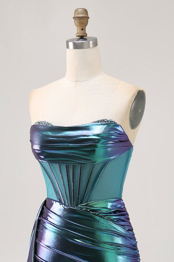 Sparkly Green Short Metallic Corset Tight Homecoming Dress with Ruffles