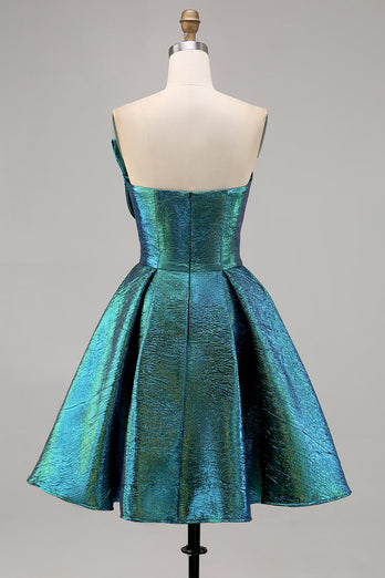 Sparkly Peacock Green Strapless Short Metallic Homecoming Dress