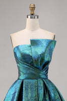 Load image into Gallery viewer, Sparkly Peacock Green Strapless Short Metallic Homecoming Dress