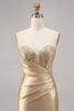 Load image into Gallery viewer, Short Golden Strapless Satin Tight Homecoming Dress
