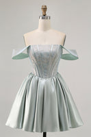 Load image into Gallery viewer, Sparkly Light Green Corset Short Satin Homecoming Dress with Beading