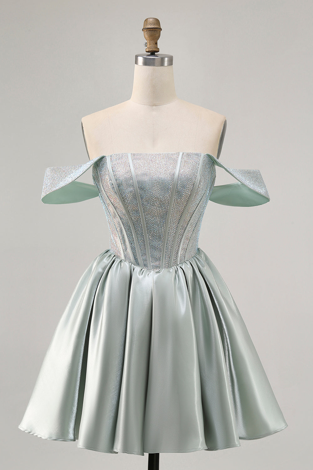 Sparkly Light Green Corset Short Satin Homecoming Dress with Beading