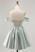 Load image into Gallery viewer, Sparkly Light Green Corset Short Satin Homecoming Dress with Beading