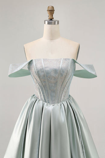 Sparkly Light Green Corset Short Satin Homecoming Dress with Beading