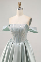 Load image into Gallery viewer, Sparkly Light Green Corset Short Satin Homecoming Dress with Beading