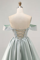 Load image into Gallery viewer, Sparkly Light Green Corset Short Satin Homecoming Dress with Beading