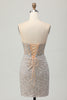 Load image into Gallery viewer, Sparkly Sliver Sequins Bodycon Strapless Short Corset Homecoming Dress