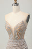 Load image into Gallery viewer, Sparkly Sliver Sequins Bodycon Strapless Short Corset Homecoming Dress