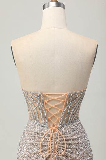 Sparkly Sliver Sequins Bodycon Strapless Short Corset Homecoming Dress