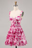 Load image into Gallery viewer, Fuchsia Floral Corset A Line Short Chiffon Homecoming Dress
