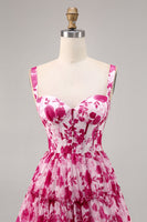 Load image into Gallery viewer, Fuchsia Floral Corset A Line Short Chiffon Homecoming Dress
