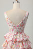 Load image into Gallery viewer, Floral Pink A Line Tiered Short Corset Homecoming Dress with Bow