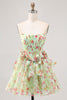 Load image into Gallery viewer, Green Floral Short Corset Strapless Homecoming Dress with Bows
