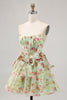 Load image into Gallery viewer, Green Floral Short Corset Strapless Homecoming Dress with Bows