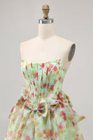 Load image into Gallery viewer, Green Floral Short Corset Strapless Homecoming Dress with Bows