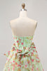 Load image into Gallery viewer, Green Floral Short Corset Strapless Homecoming Dress with Bows