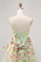 Load image into Gallery viewer, Green Floral Short Corset Strapless Homecoming Dress with Bows